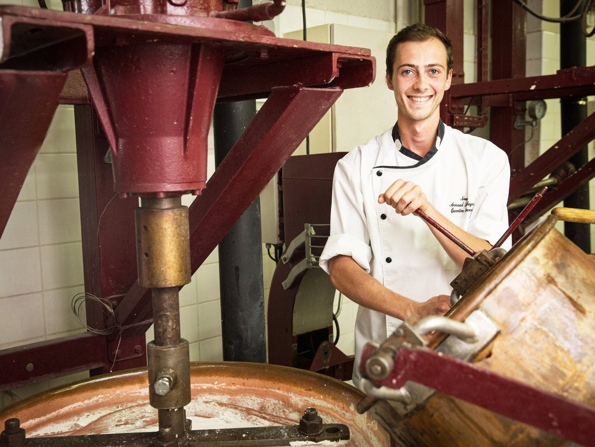 Arnaud Soubeyran confectioner at a copper nougat cauldron in Montélimar