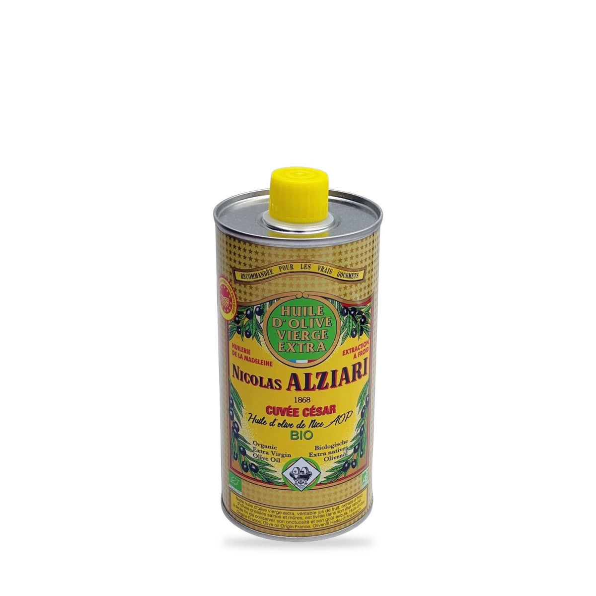 Huile d’olive vierge extra Nicolas Alziari, cuvée César biologique AOP Nice, bidon de 500 ml