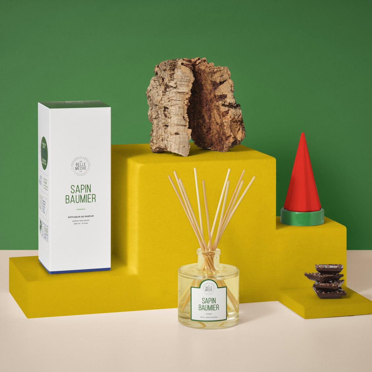 La Belle Mèche Balsam Fir reed diffuser with cork bark