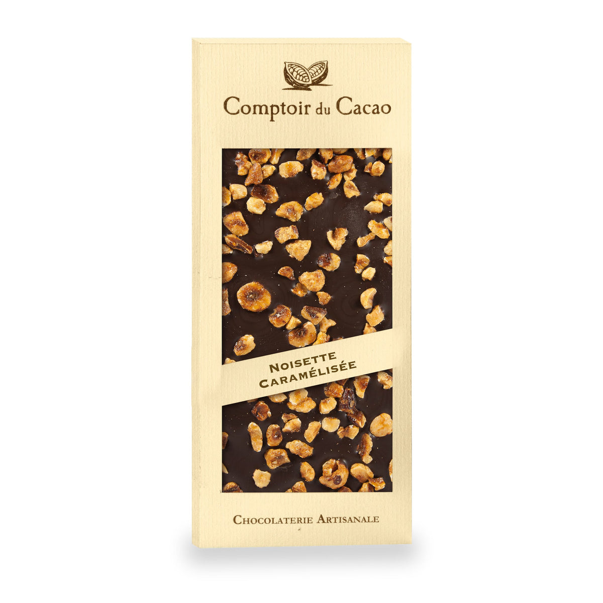 Caramelized Hazelnuts Chocolate Bar Dark by Comptoir du Cacao, 90 g