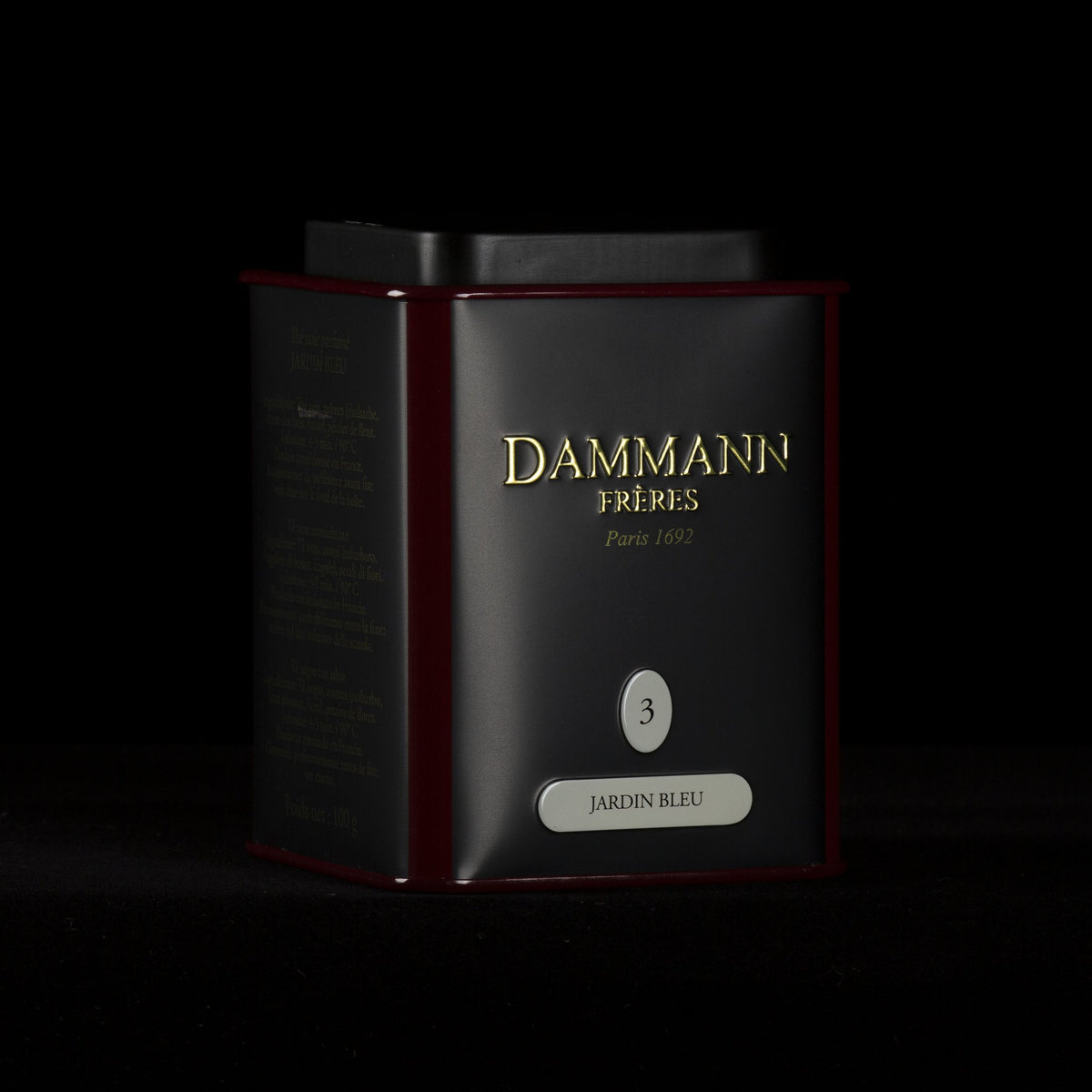 Boîte métal Jardin Bleu de Dammann Frères sur fond noir