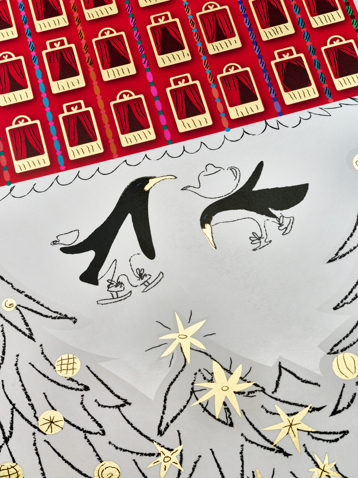 Advent Calendar by Dammann Frères, close-up of the skating penguins illustration