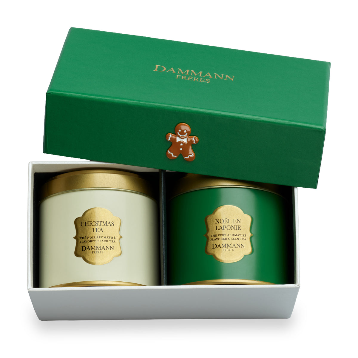 Let It Snow gift set by Dammann Frères, open box with Christmas Tea and Noël en Laponie tins