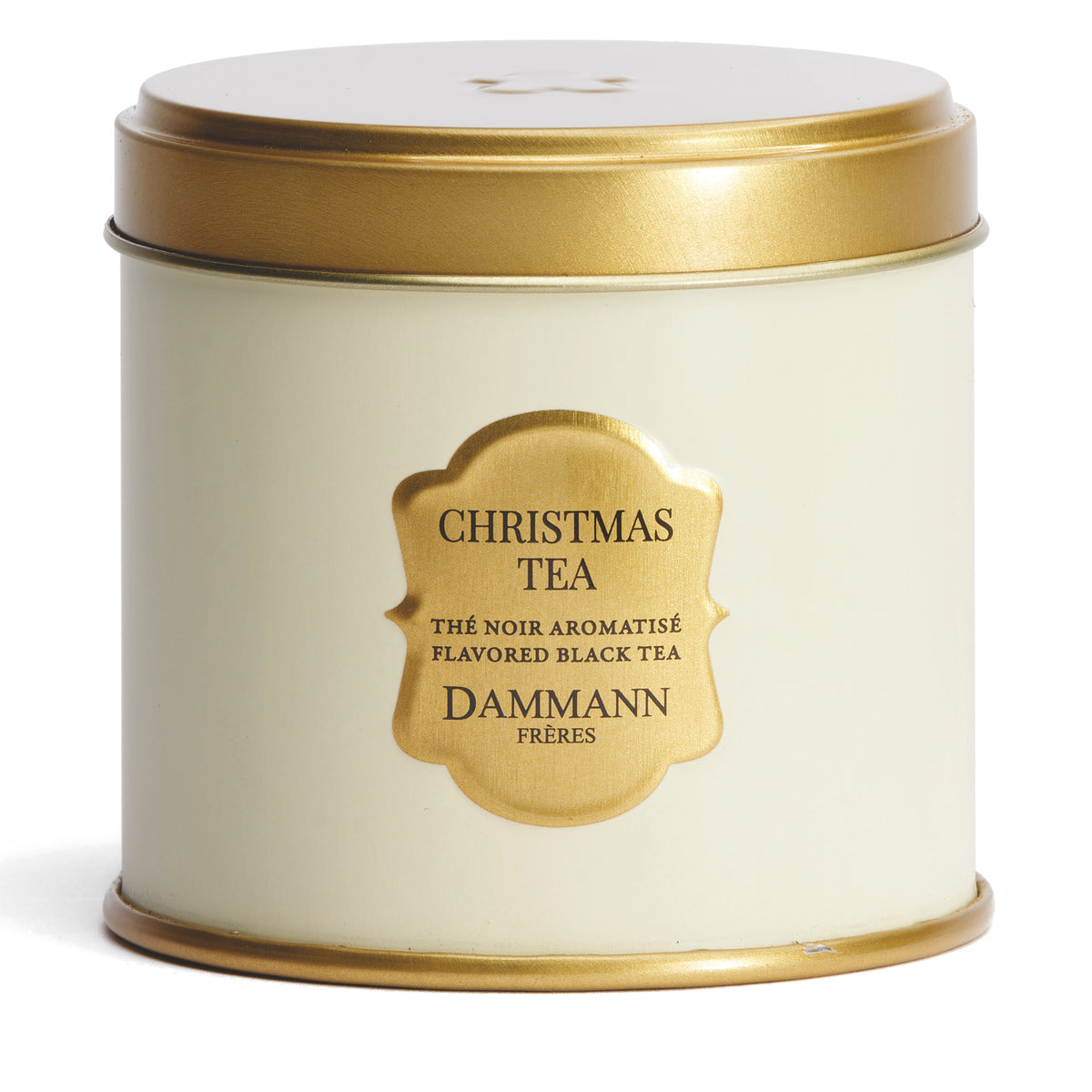 Christmas Tea by Dammann Frères, white and gold tin