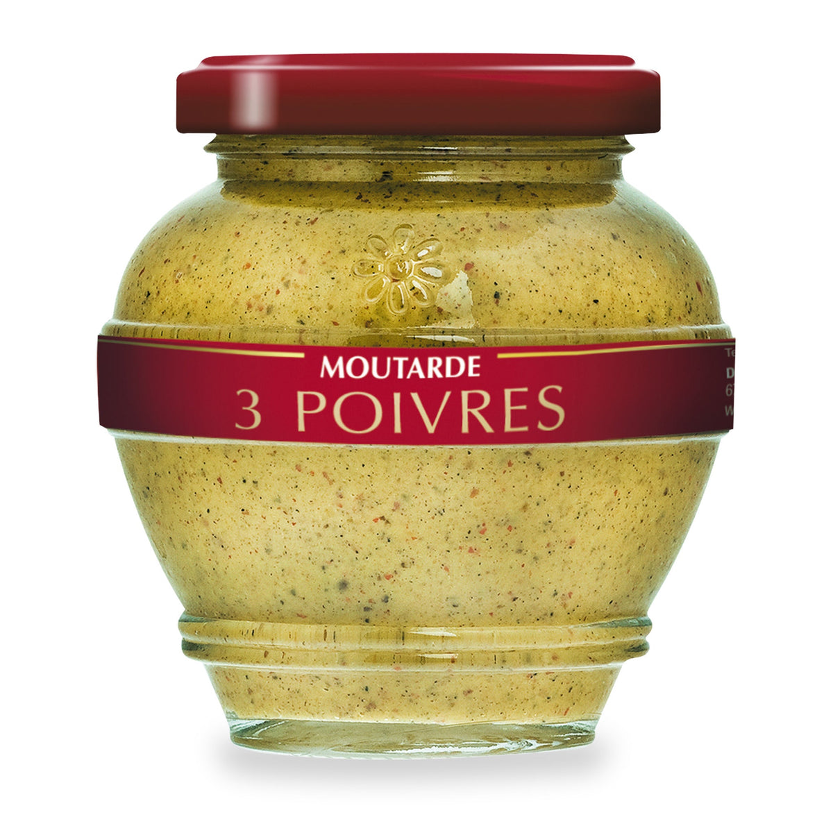 Moutarde aux trois poivres du Domaine des Terres Rouges, pot en verre de 200 g