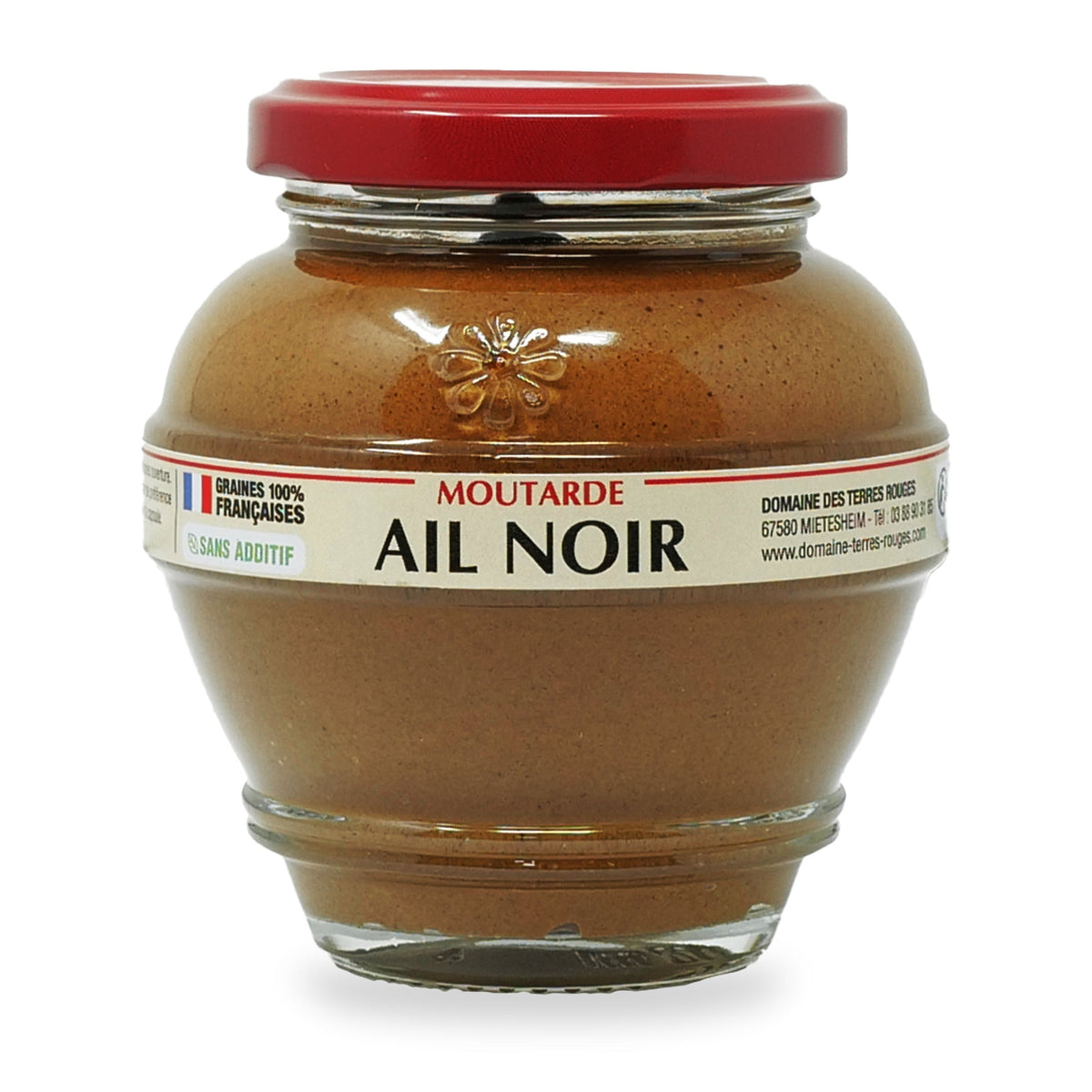 Moutarde à l’ail noir du Domaine des Terres Rouges, pot en verre de 200 g