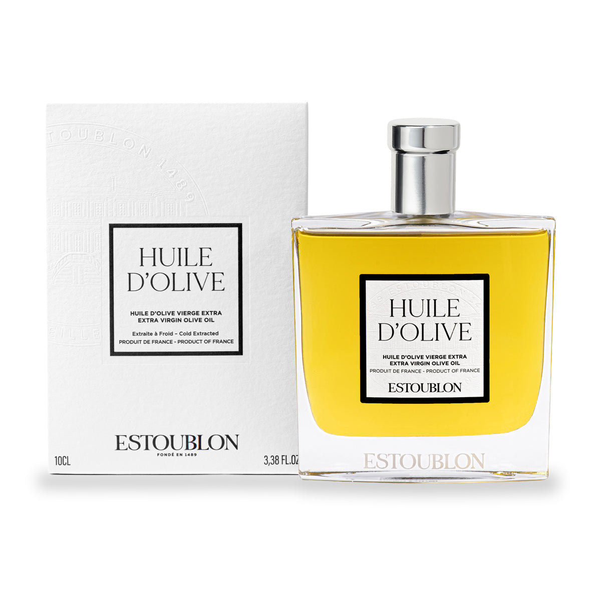 Huile d’olive Couture en vaporisateur d’Estoublon, flacon avec son étui