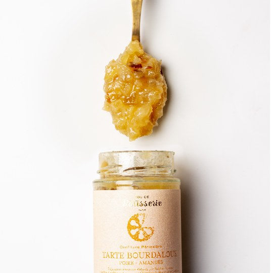 Maison Perrotte Bourdaloue Tarte jam beside a pear and almond tart