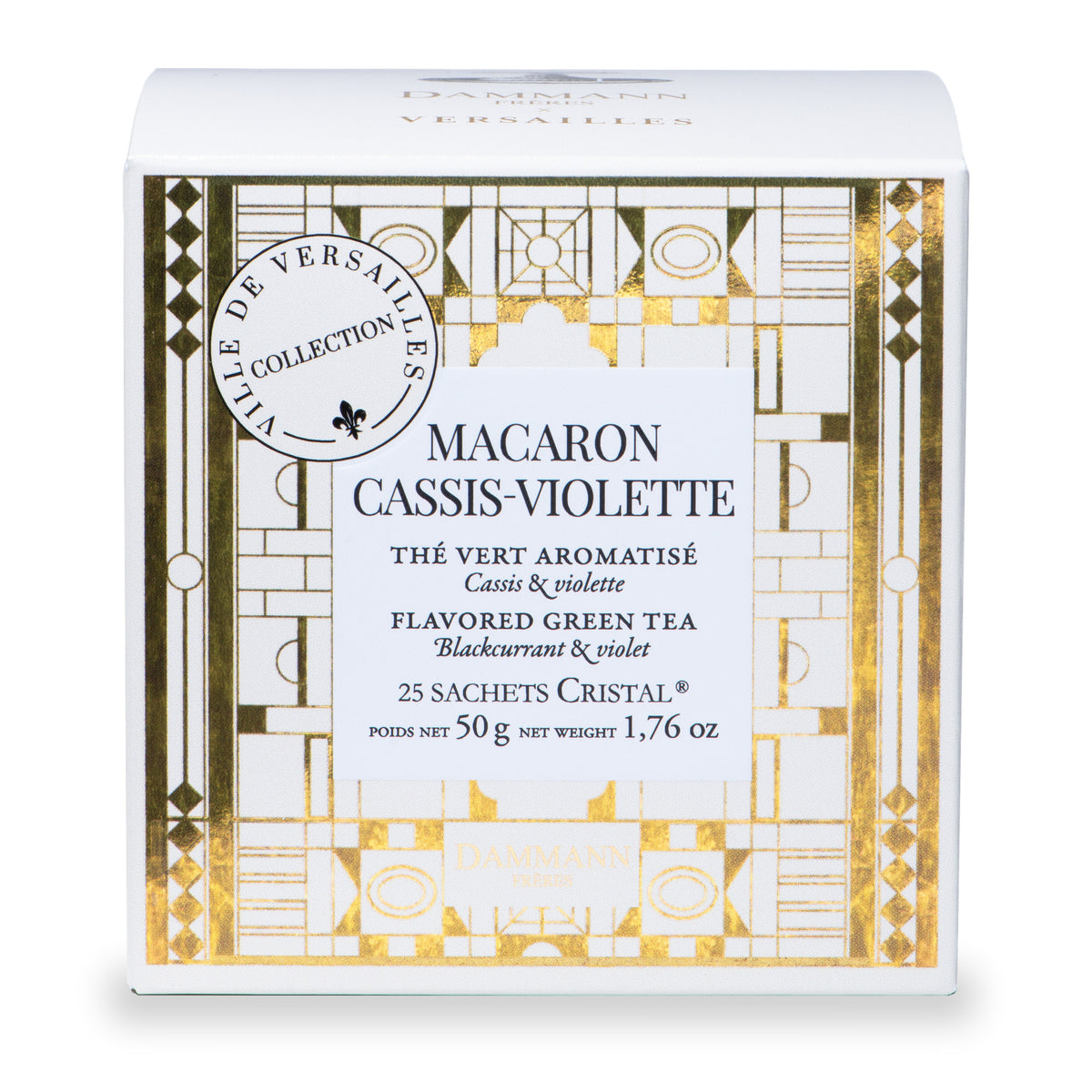 Thé Macaron Cassis Violette en sachets de Dammann Frères, boîte de 25 sachets (50 g)