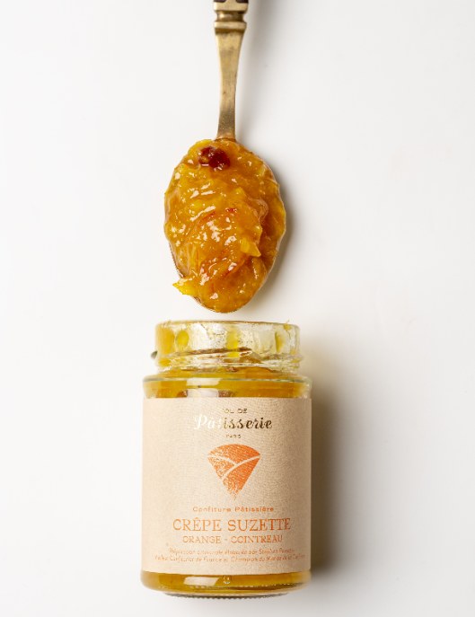 Maison Perrotte Crêpe Suzette jam beside orange crêpes